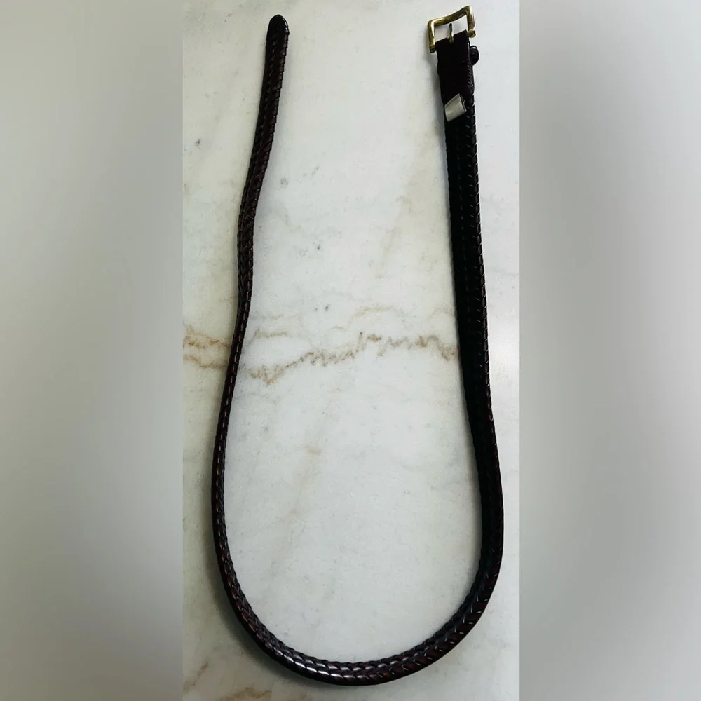 Men’s  Fossil Belt Size 42 Dark Brown Braided Leather With Brass Buckle